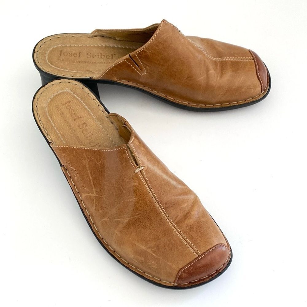 Josef Seibel Tan Leather Slip-On Shoes sz 7.5 Boho Urban Preppy Beach Cottage